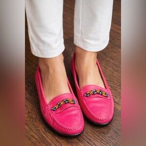 Robert Zur Pink Loafers with Beaded Detail